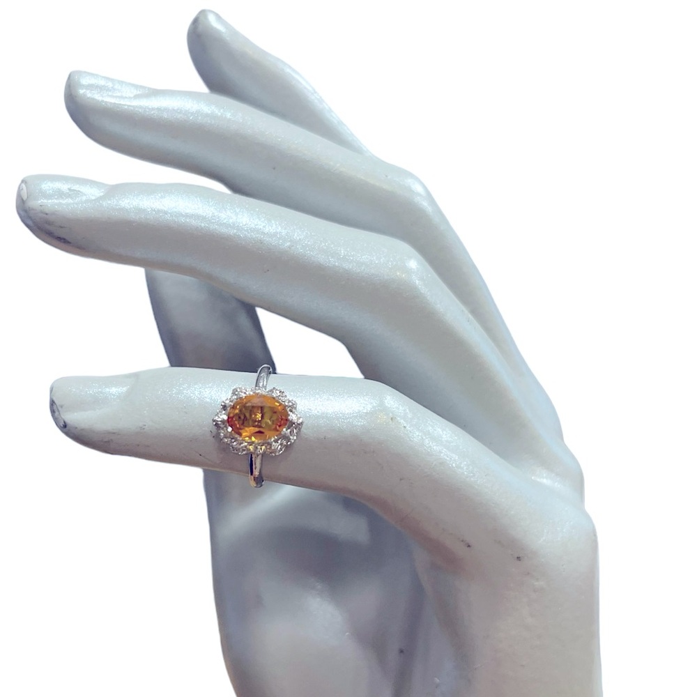 Sterling Silver 925 Citrine Halo Ring Oval Yellow Gemstone Size 5 NWT